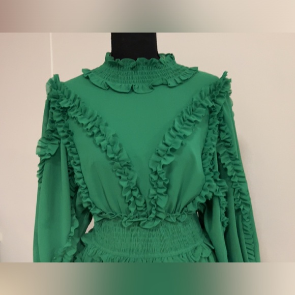 Casual Dresses Women Long Sleeve Tierred Ruffle Stand Collar Dress - Picture 8 of 10